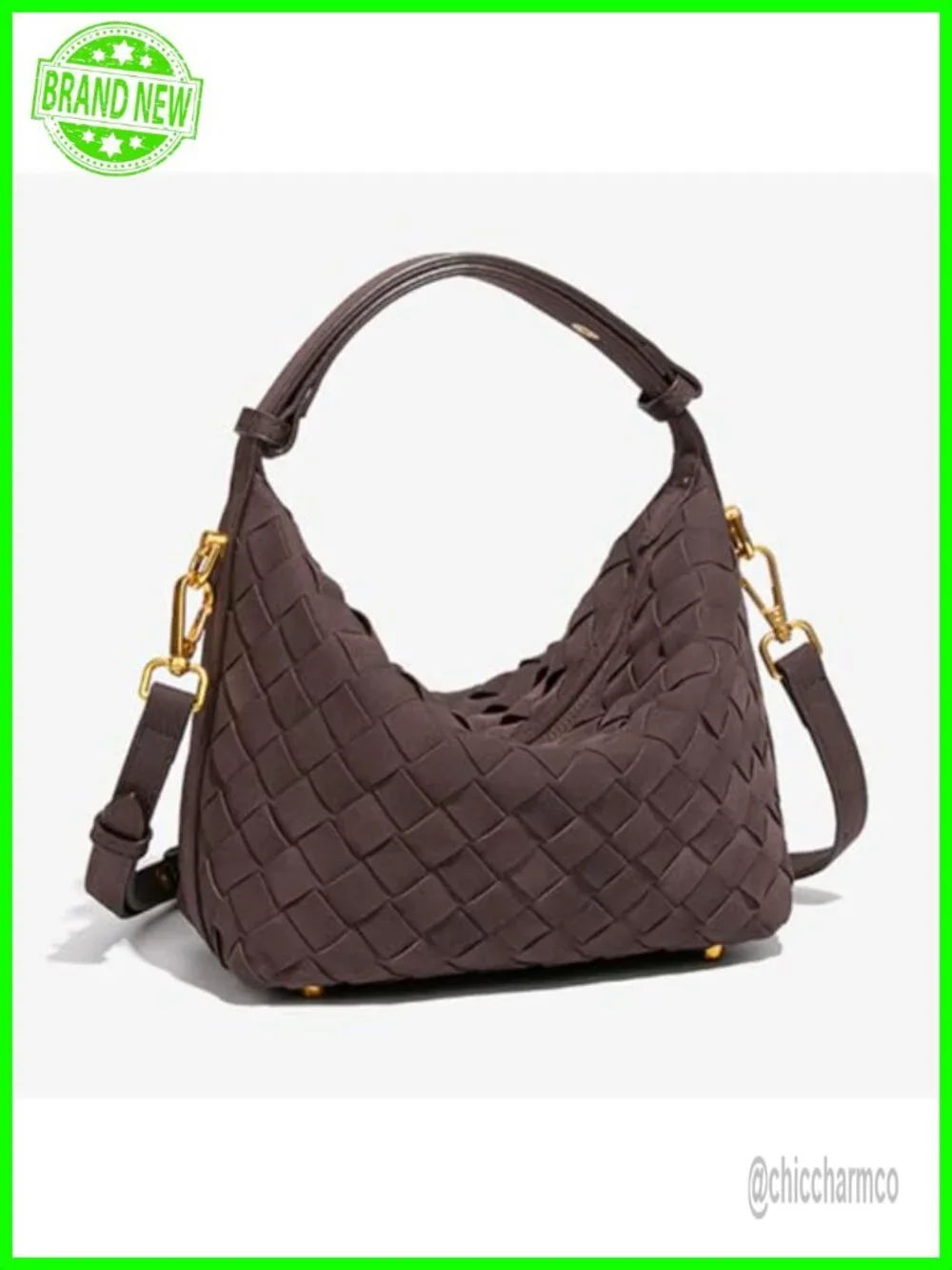 Faux Suede Woven Hobo Bag Shoulder Tote Crossbody Purse Satchel Slouchy Handbag